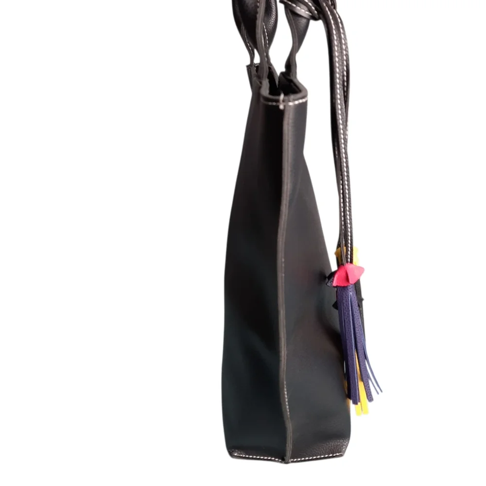 Mellow World Allure Black Vegan Leather Tassel Tote